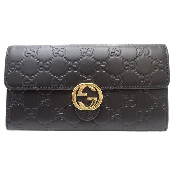 Gucci Long Wallet Bi-fold Interlocking Leather Black - Picture 1 of 7